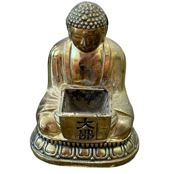 Vintage Brass Buddha Incense Holder With Intricate Detailing & Engraved Symbol - Picture 1 of 7